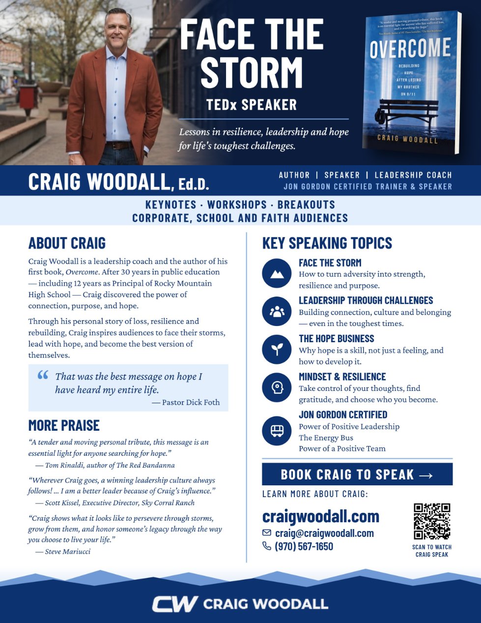 Preview of Craig Woodall speaker one-sheet: Face the Storm, TEDx Speaker